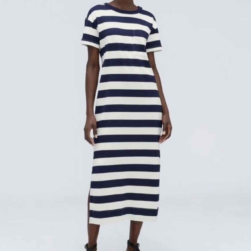 Everlane Weekend Maxi Dress Navy Blue White Stripped Size XXS NWT
